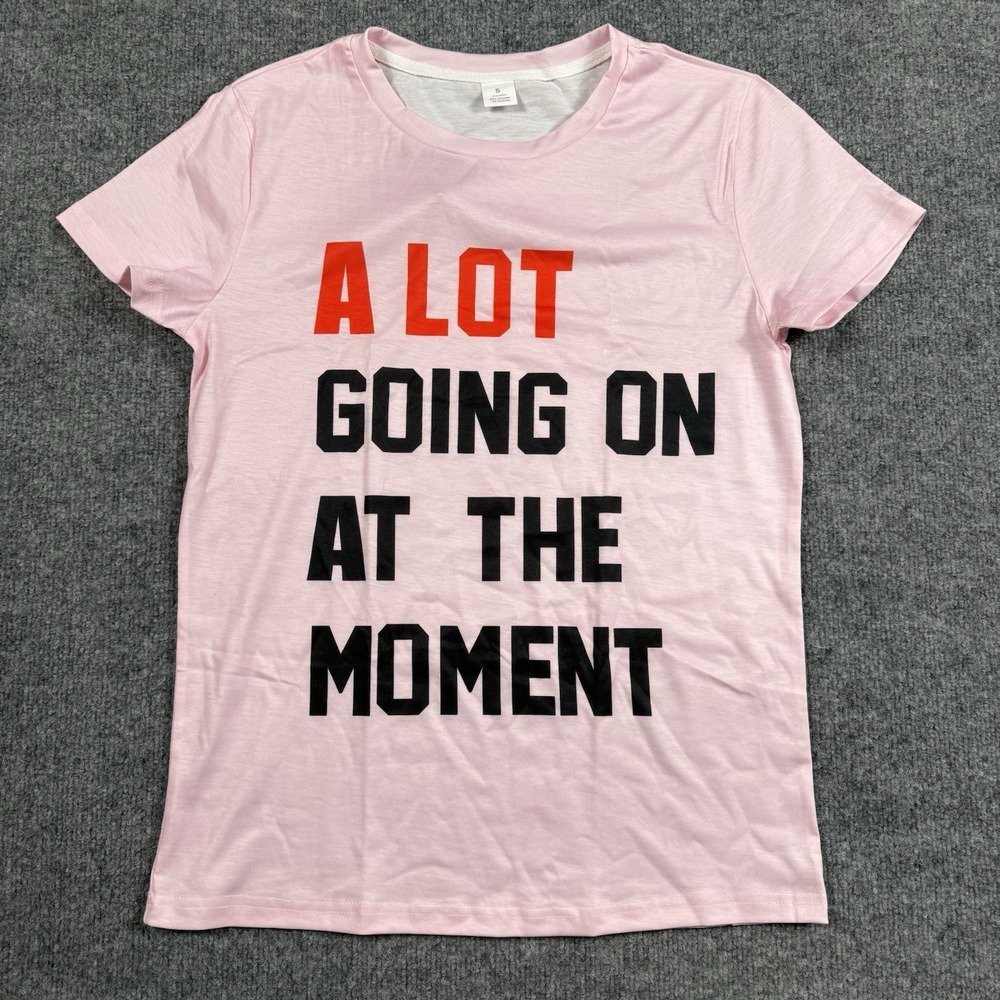 Graphic Tee Pink Cap Sleeve T-Shirt - A Lot Going On At The Moment -‎ Women's S